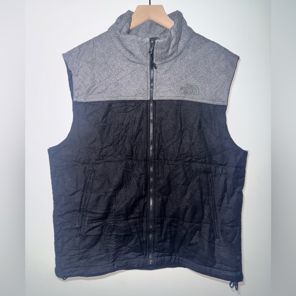 The North Face Zip Up Vest Stand Up Collar Wool Blend Black/Grey Size Large